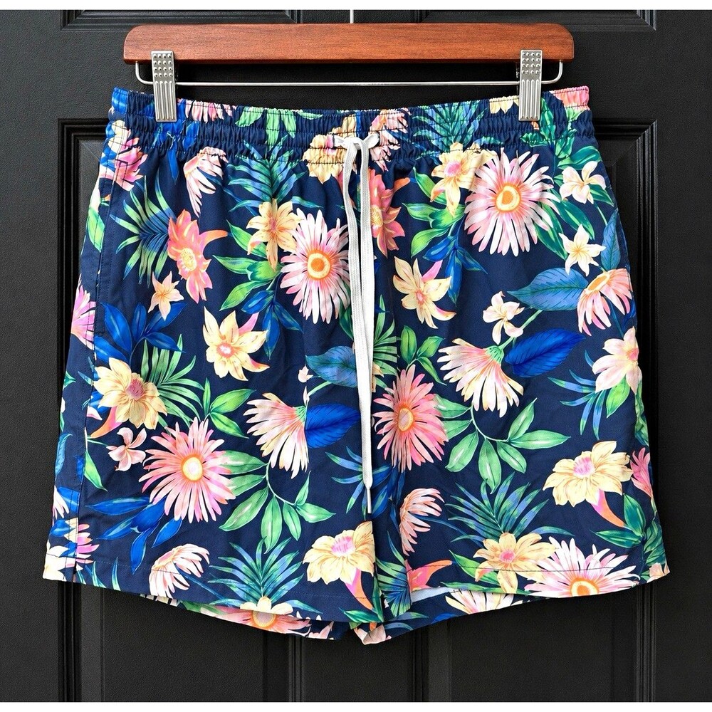 Chubbies Men's Blue Floral Tropical Swim Trunks Size XL 5.5" Inseam Drawstring